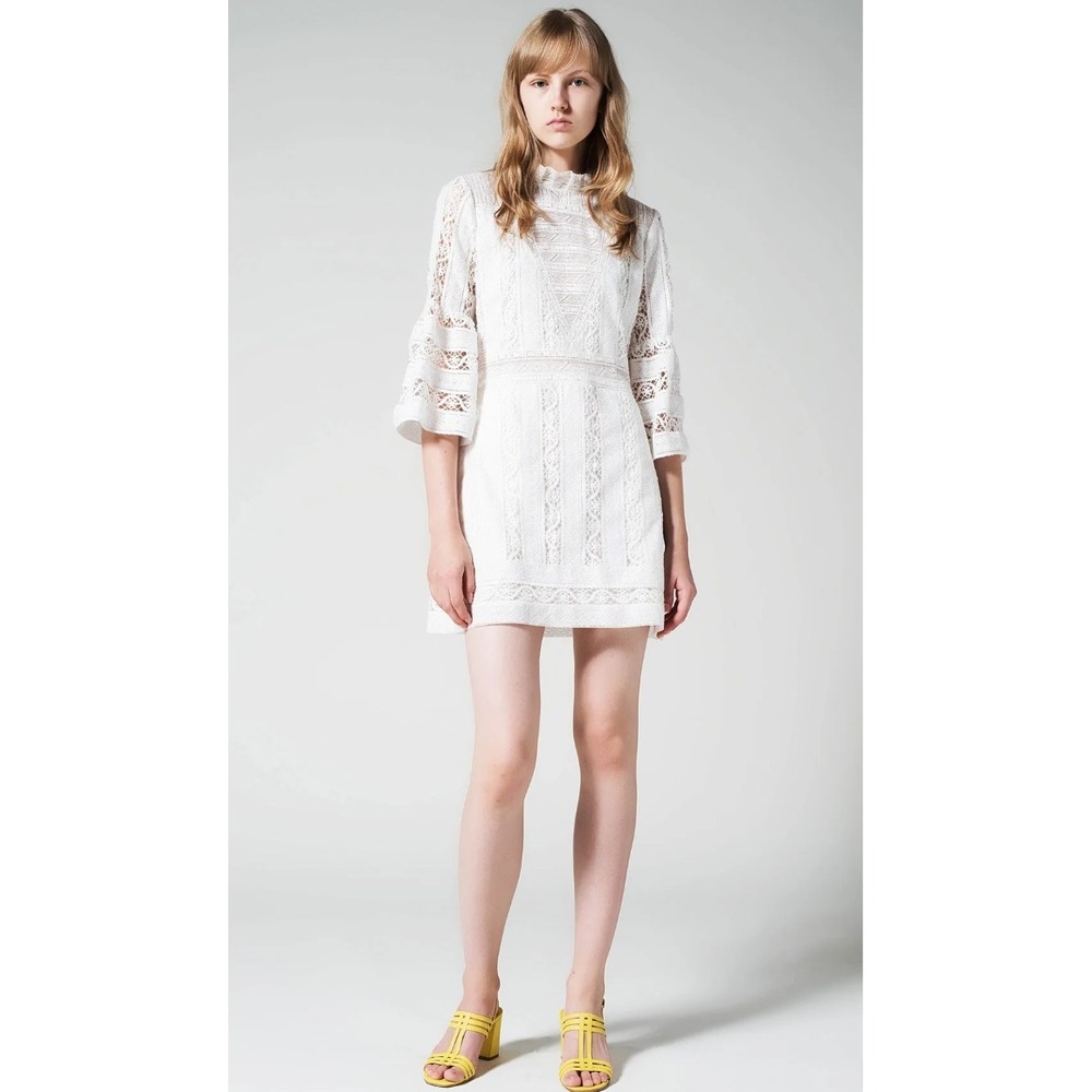 SEA New York Baja Lace Mini Dress Womens 2 Small Crochet Eyelet Lace Bell Sleeve